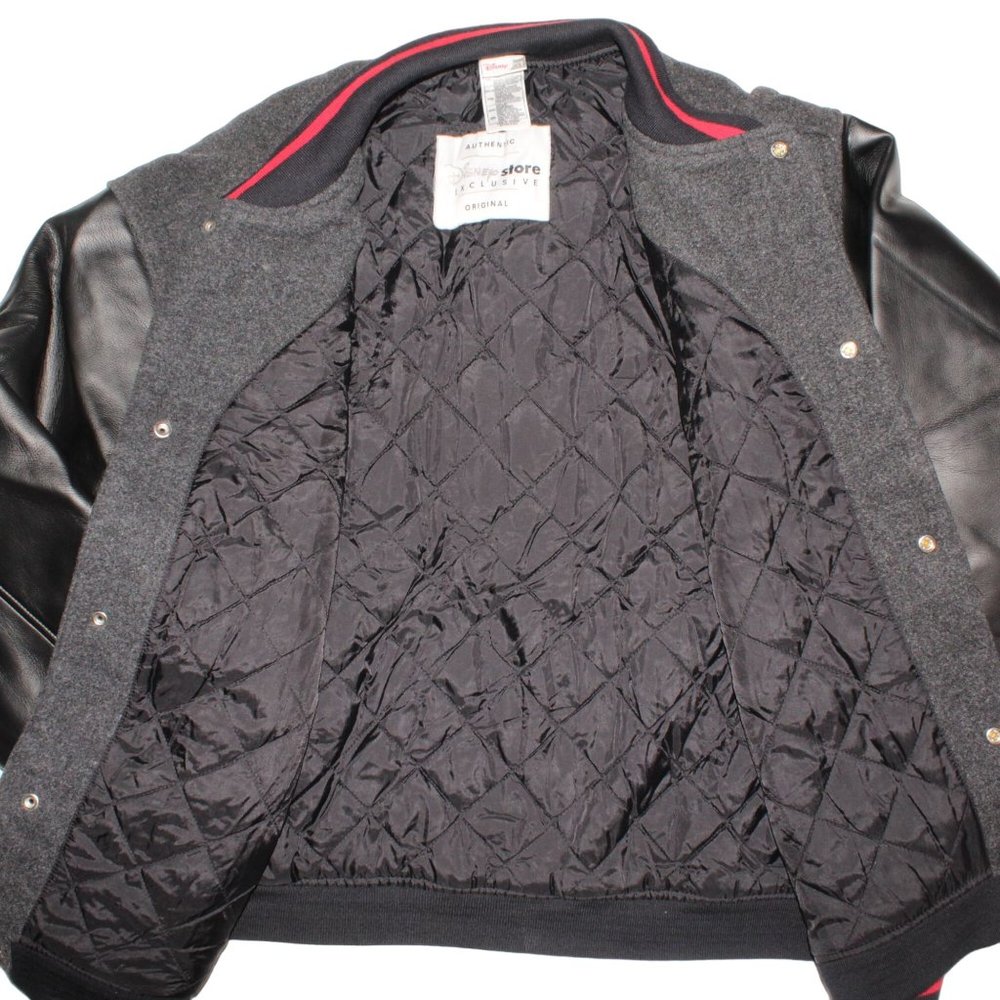Vintage Men Disney XXL Mickey Mouse Embroidered Varsity Blk Wool Leather Jacket - Picture 5 of 9